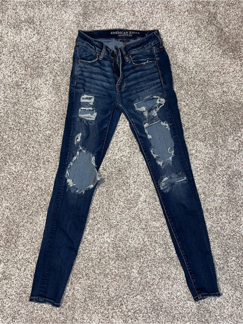 American Eagle Outfitters Dark Blue Ripped Skinny Jeans